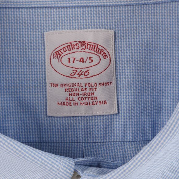 Brooks Brothers Cotton Check Non-Iron Button-Down 17 4/5 Blue Mens Pocket Shirt - Picture 9 of 16